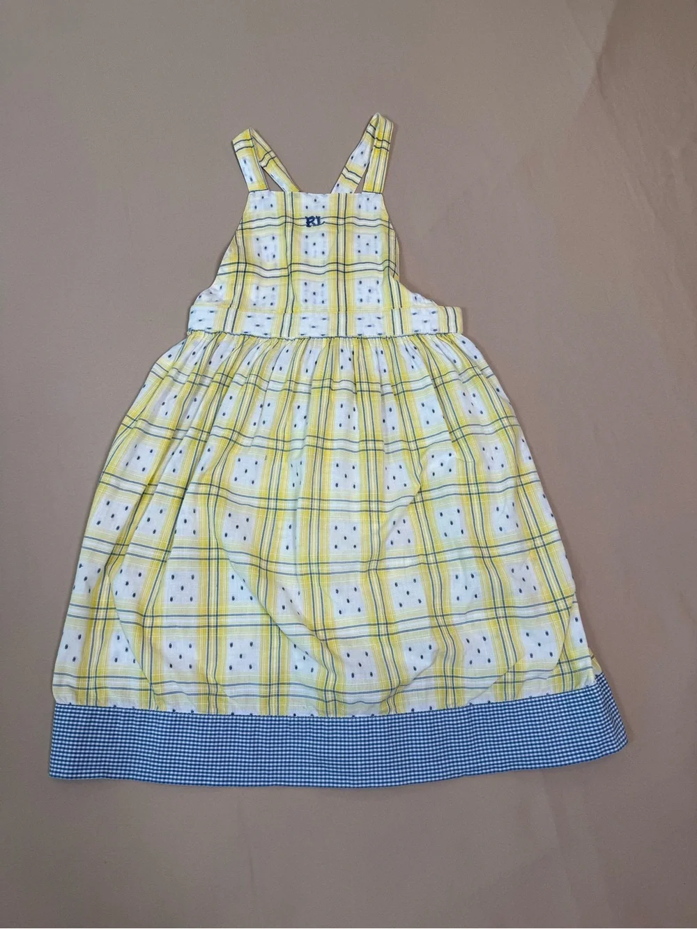 Ralph Lauren Yellow Plaid Gingham Pinafore Dress, Size 6.